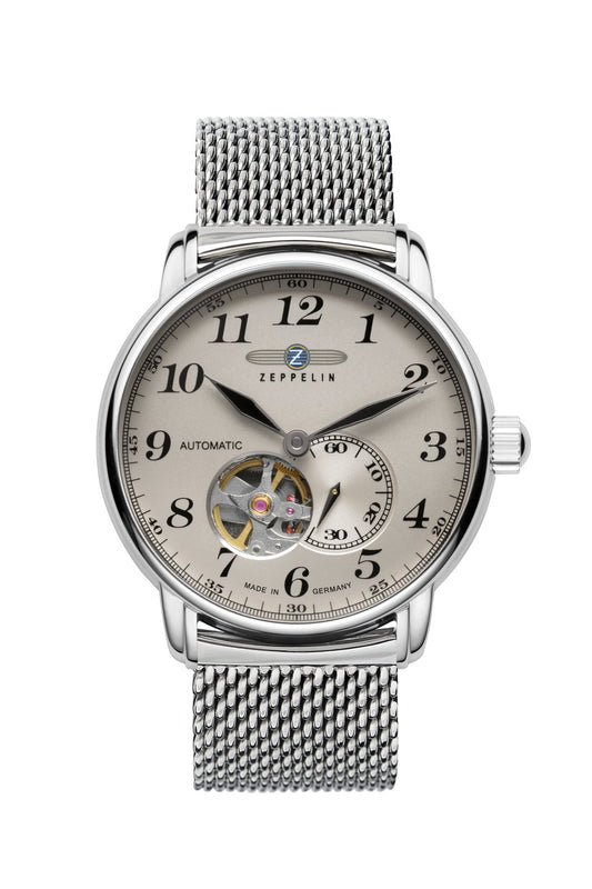 Zeppelin LZ 127 Graf 7666M-5 Herrenuhr Beige • Automatikwerk mit offenem Herz • Mineralglas K1