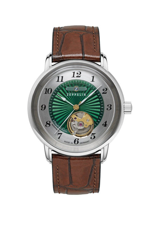 Zeppelin Friedrichshafen 8567-2 Unisex Armbanduhr Dunkelgrün • Open Heart Automatik • Made in Germany