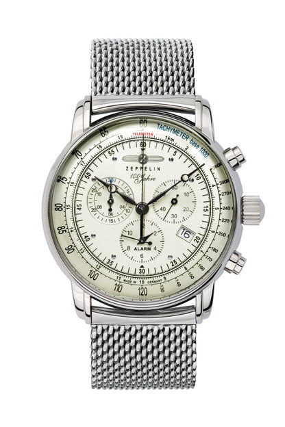 Zeppelin 100 Jahre 8680M-3 Herren Chronograph Beige • Schweizer Quarzwerk Ronda 5130.D • Mineralglas K1