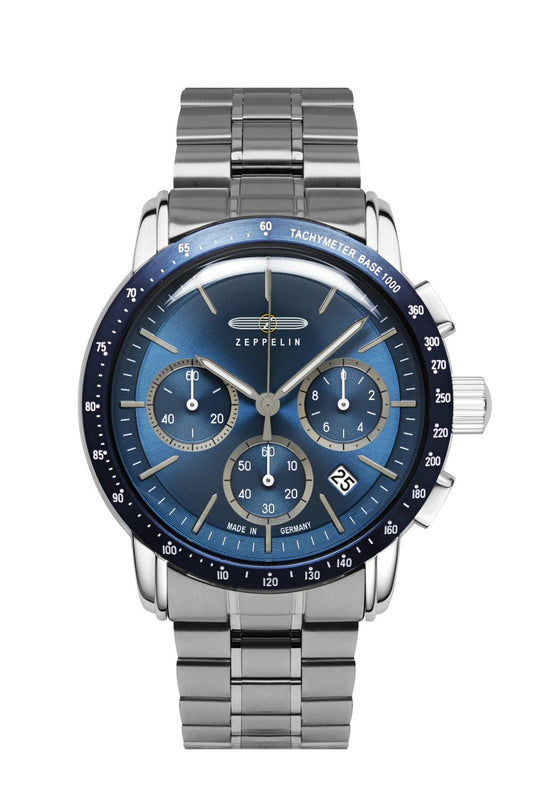 Zeppelin New York 8878MB-3 Herrenuhr Blau • Chronograph mit Tachymeter-Lünette • Made in Germany