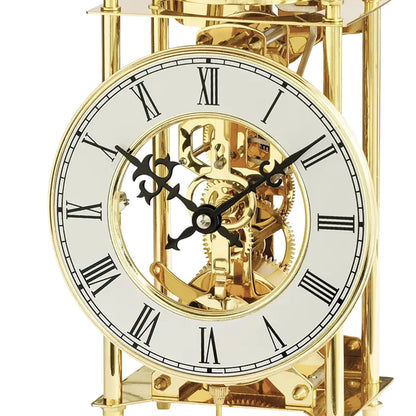 Zegar stołowy szkieletowy AMS 1183 złoty • Mechanizm 14-dniowy • Odsłonięty mechanizm zegarowy