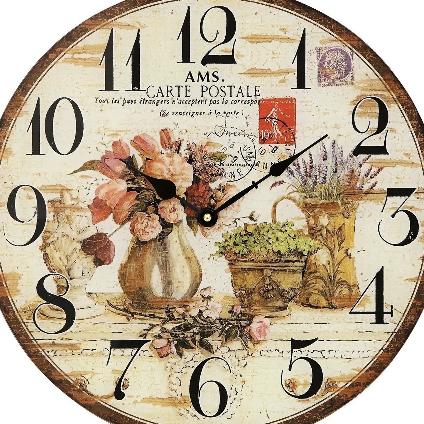 AMS Flowers W9466 Zegar ścienny kolorowy • Nadrukowane szkło mineralne • Styl vintage