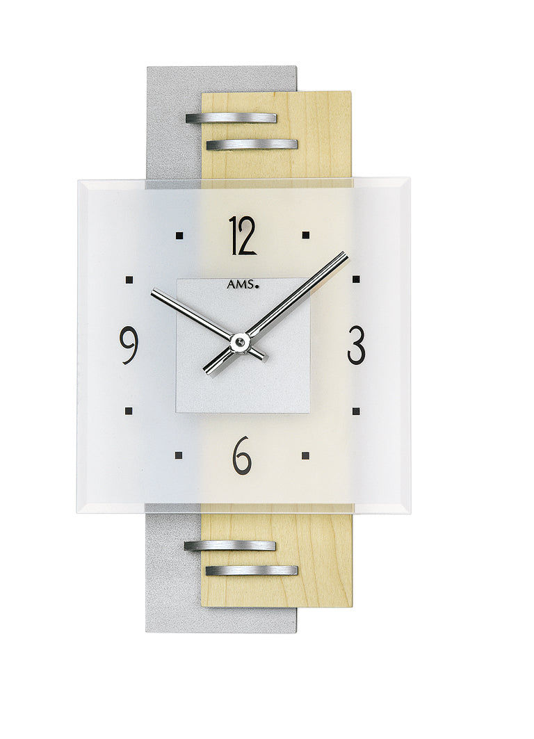 AMS Quarz-Wanduhr W9248 Wanduhr Silber/Braun • Mineralglas • Made in Germany