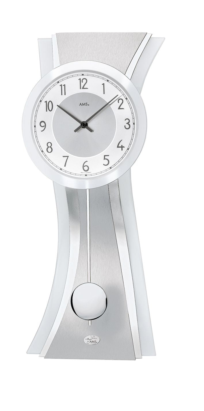 AMS Quarz-Pendeluhr W7268 Wanduhr Aluminium • Mineralglas • Metallzifferblatt