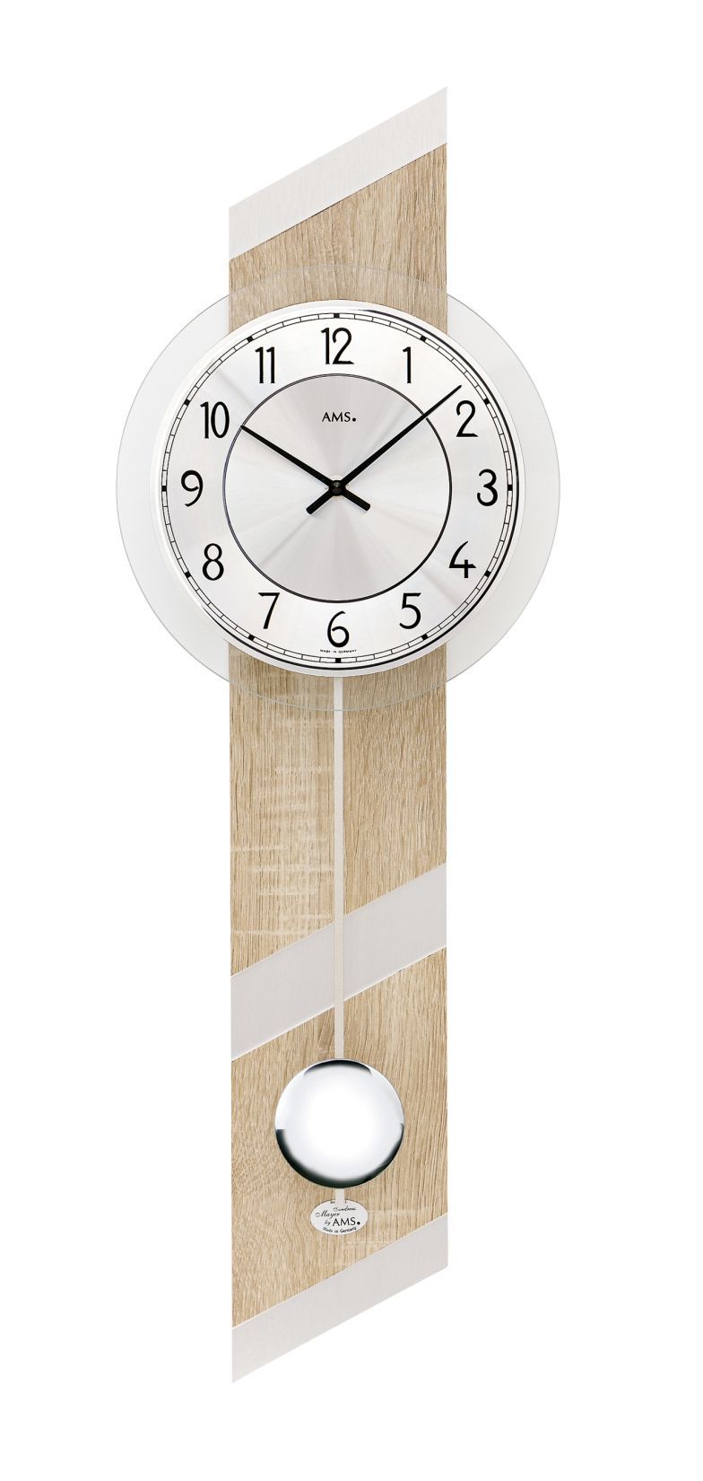 AMS Quarz-Pendelwanduhr W7415 Wanduhr Sonoma/Alu • Quarzpendelwerk • Made in Germany