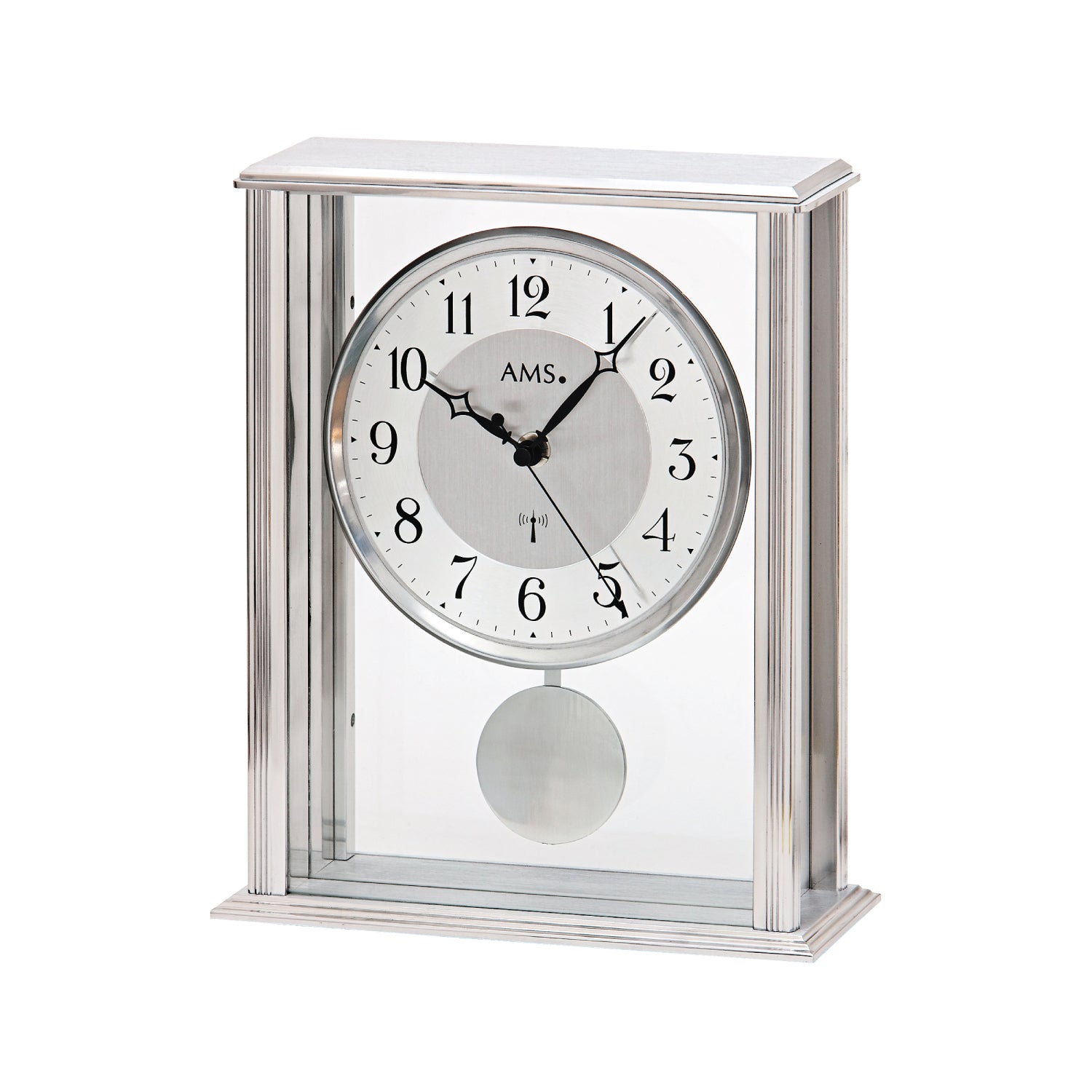 AMS Quarzpendel-Tischuhr F5190Q Tischuhr Silber • Quarz-Pendelwerk • Metallgehäuse mit Mineralglas