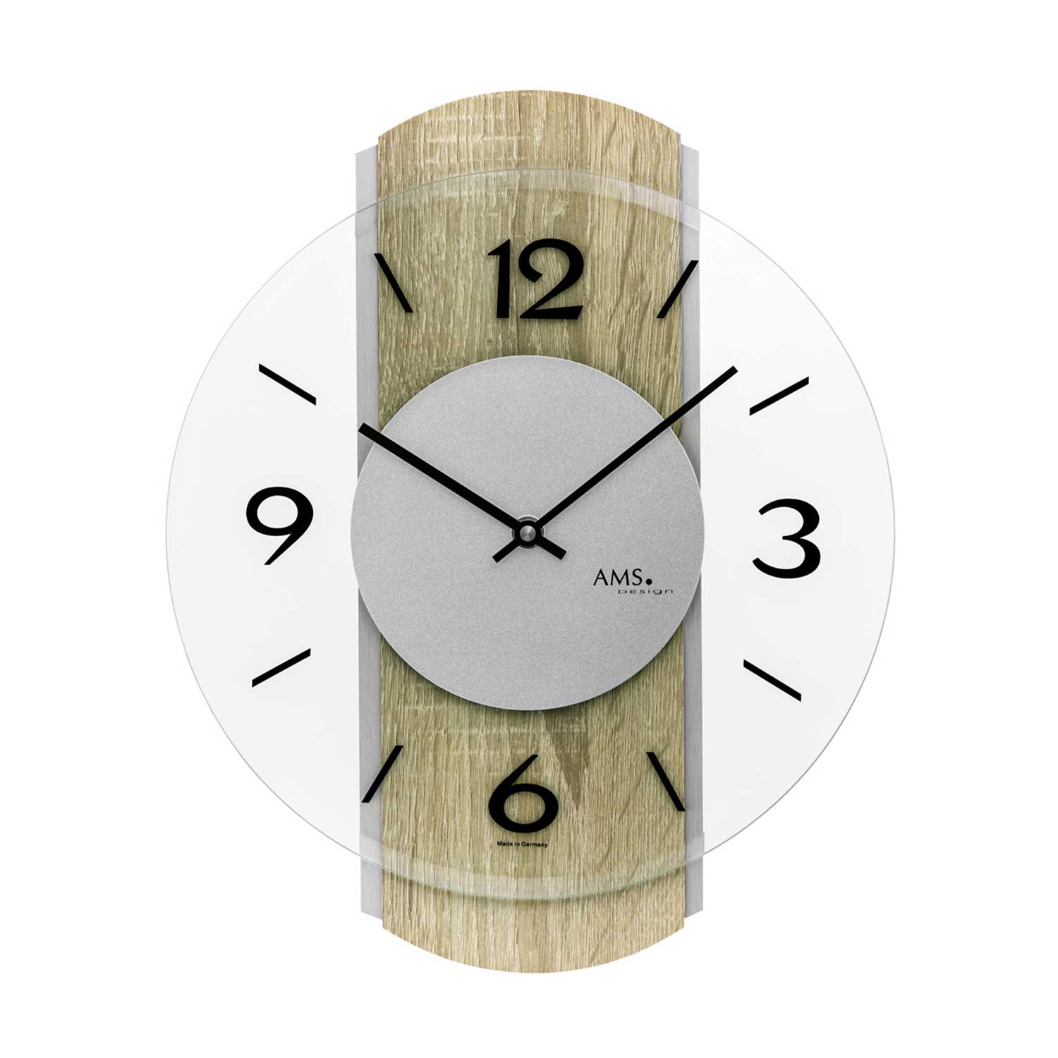 AMS W9706 Wanduhr Sonoma-Eiche • Quarzwerk • Mineralglas facettiert