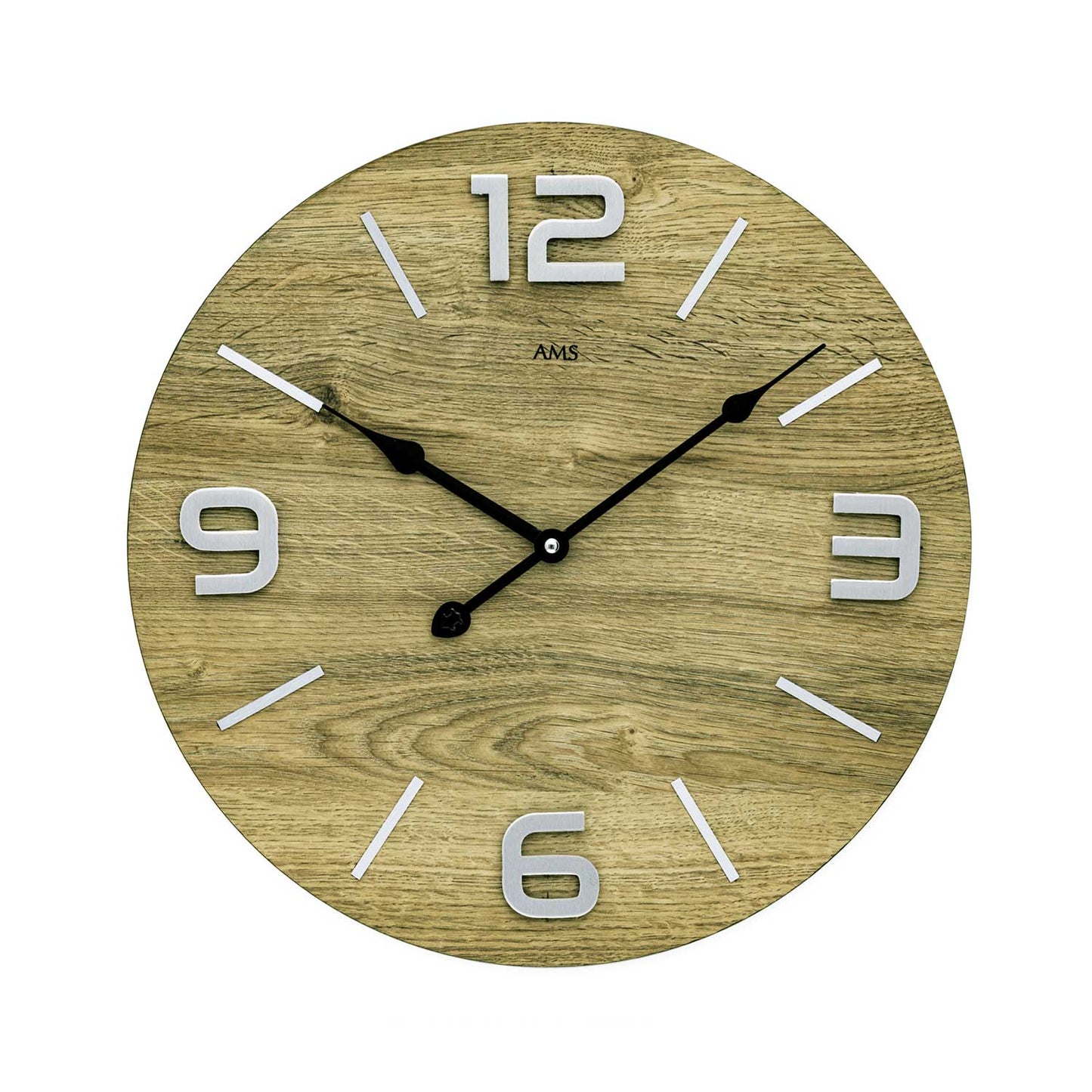 AMS W9701 Wanduhr Holz-Optik Anthrazit • Quarzwerk • Metallziffern & Indices