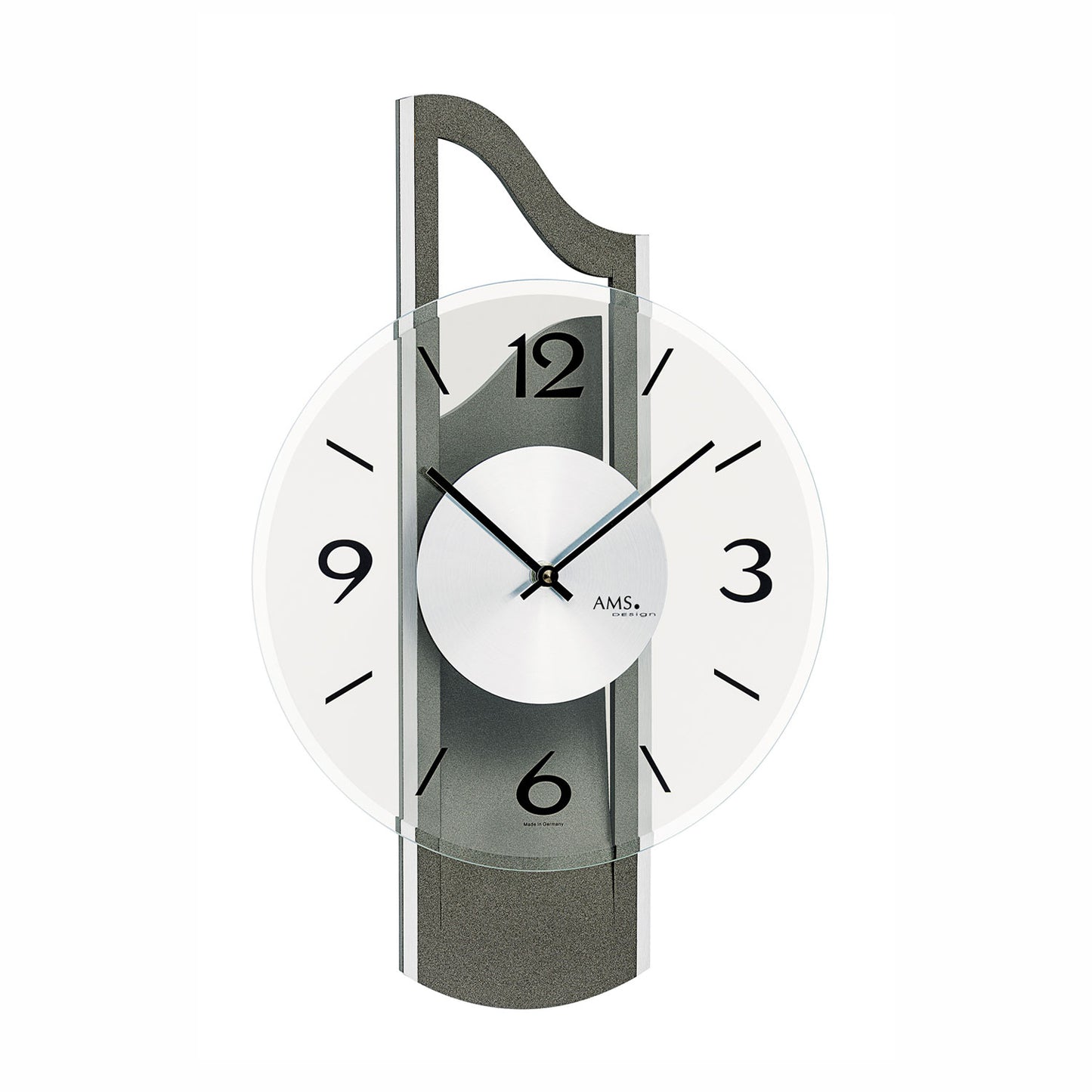 AMS W9682 Wanduhr Anthrazit • Holzgehäuse mit Aluminium-Auflage • Facettiertes Mineralglas