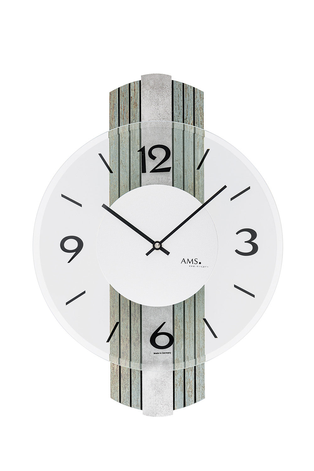 AMS W9677 Wanduhr Holzdekor • Mineralglas facettiert • Silberantik-Optik