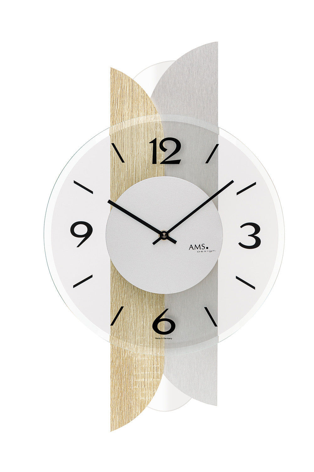 AMS W9667 Wanduhr Sonoma • Holzgehäuse mit Aluminiumauflage • Facettiertes Mineralglas