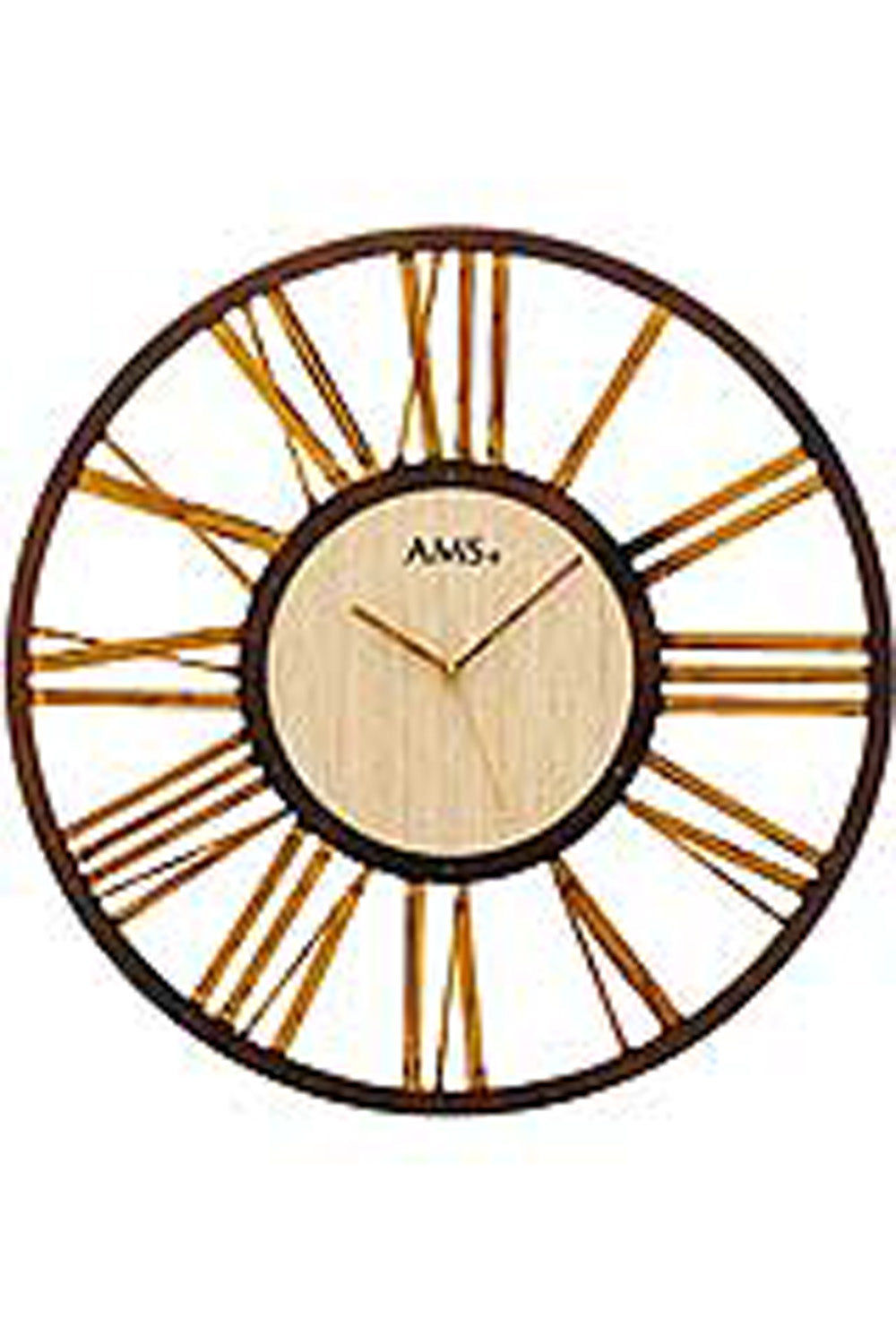 AMS W9648 Wanduhr • Metall/Holzeinlage • Quarzwerk