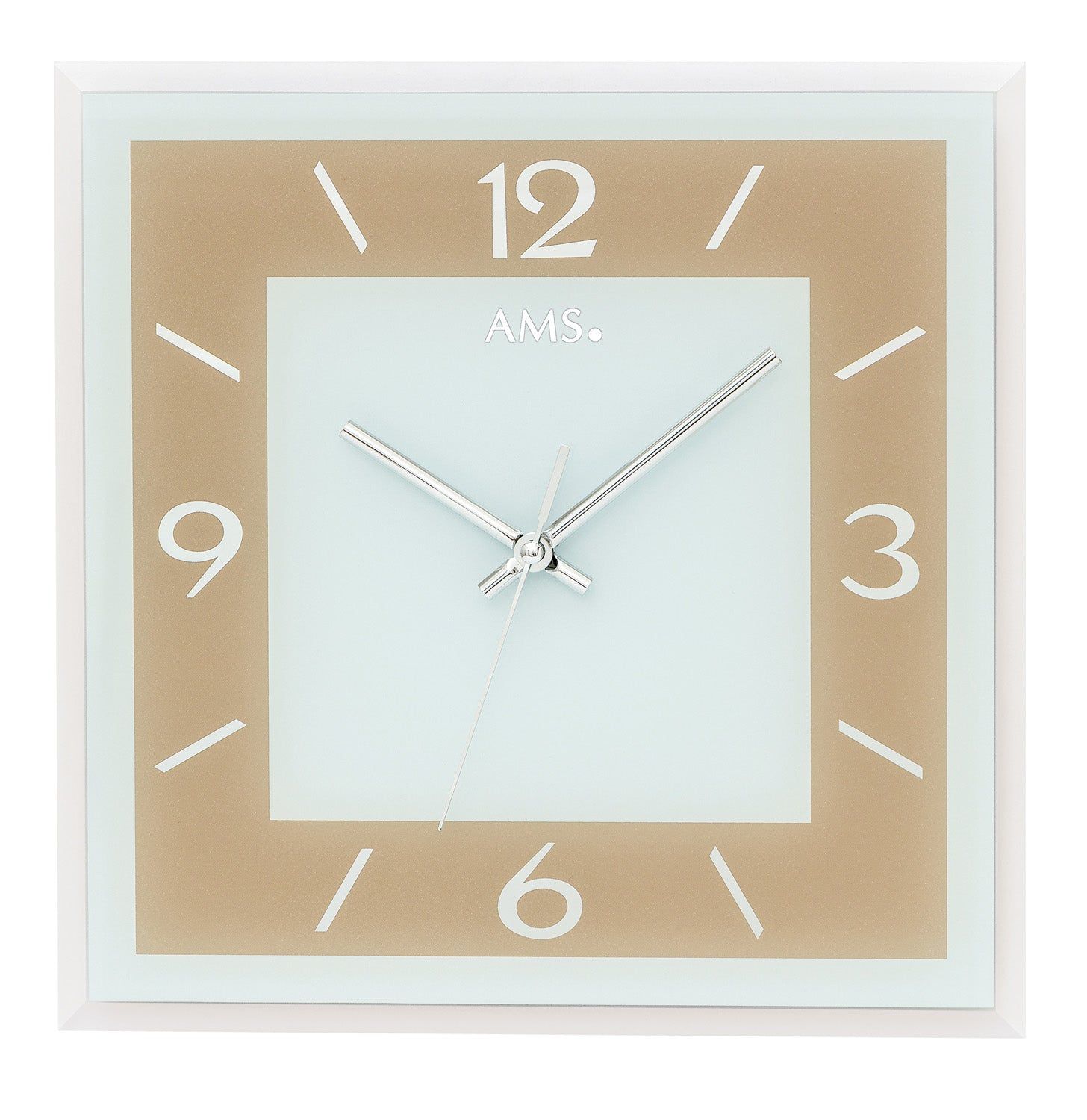 AMS W9574 Wanduhr Hellbraun • Geräuschloses Sweep-Uhrwerk • Facettiertes Spiegelglas