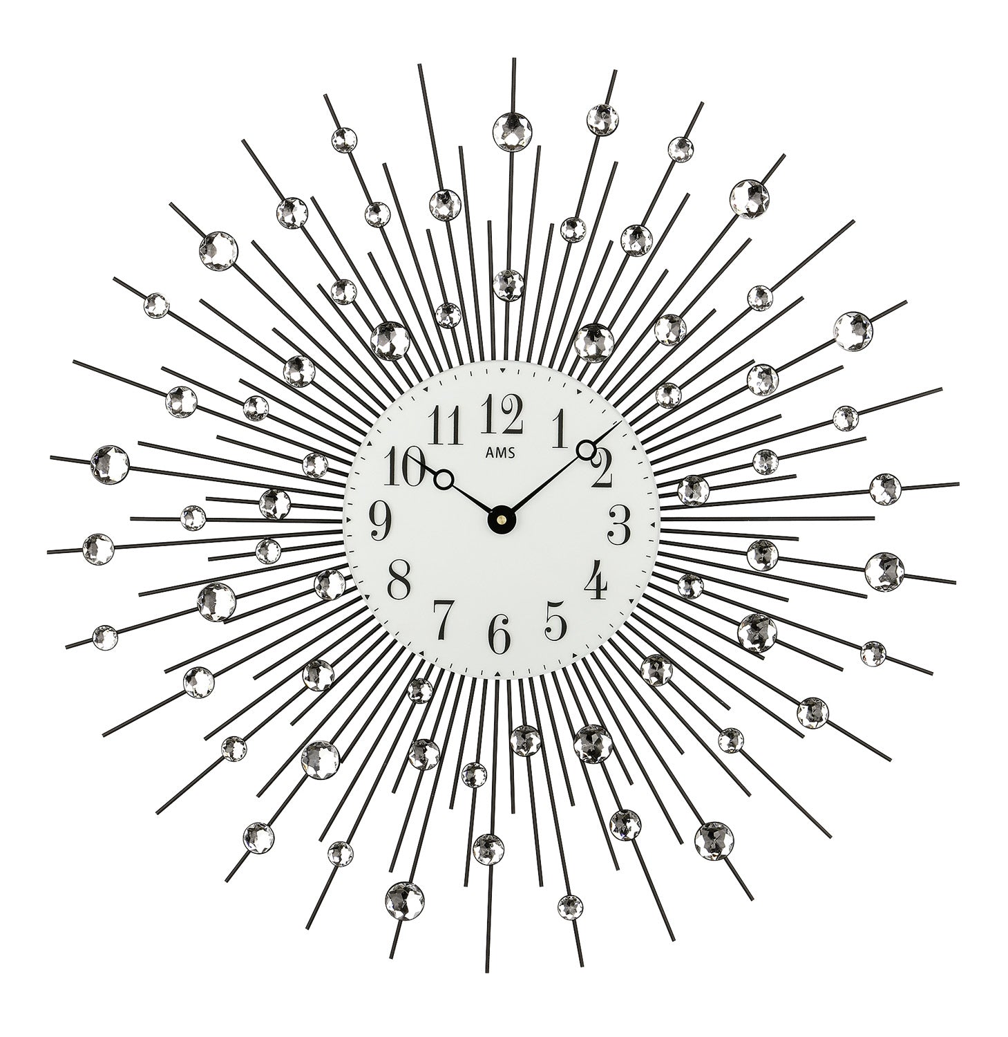 AMS W9380 Wanduhr Schwarz • Schwarzlackiertes Metallgehäuse • Mineralglas