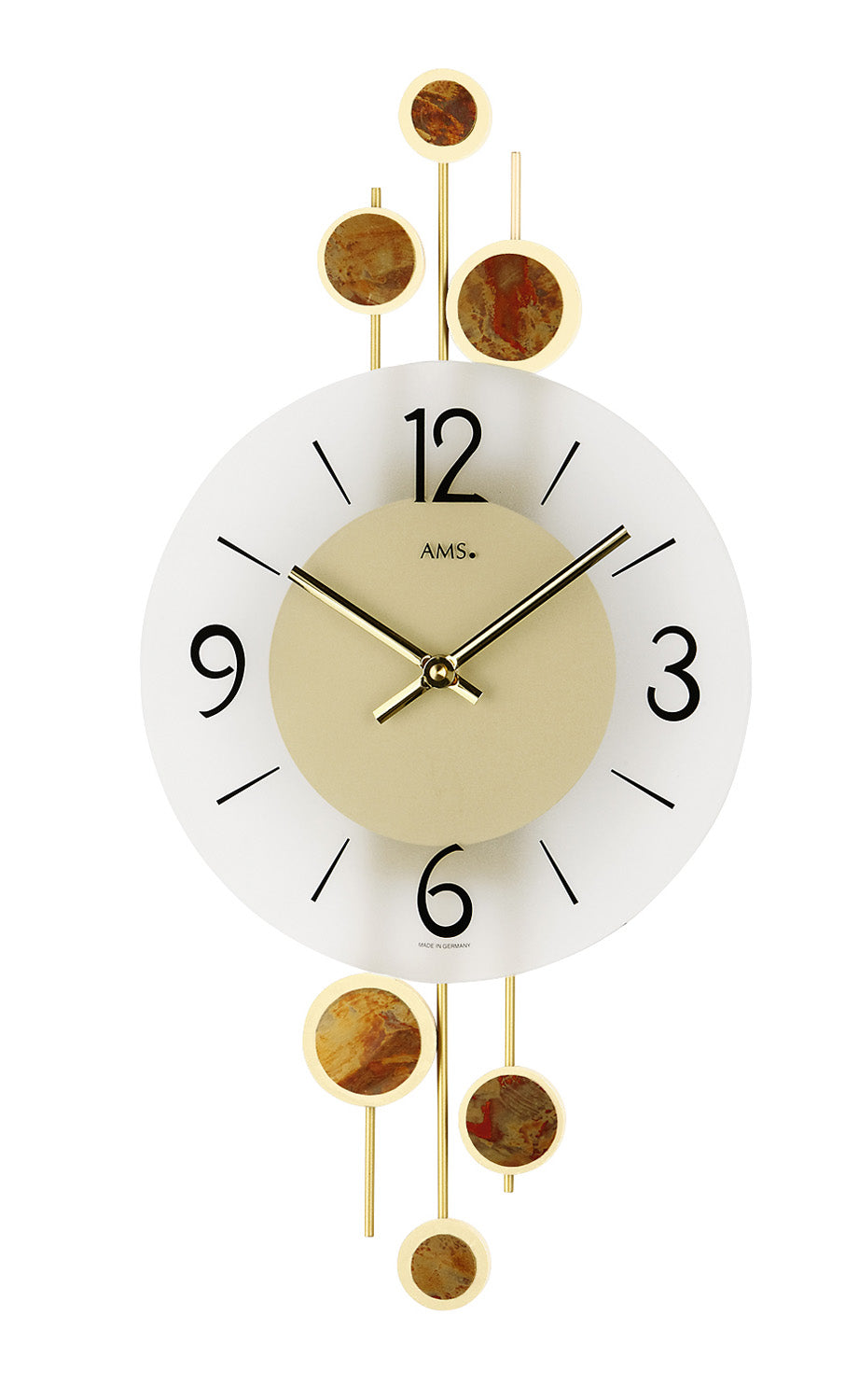 AMS W9389 Wanduhr Messing • Quarzwerk • Dekorative Metallauflagen