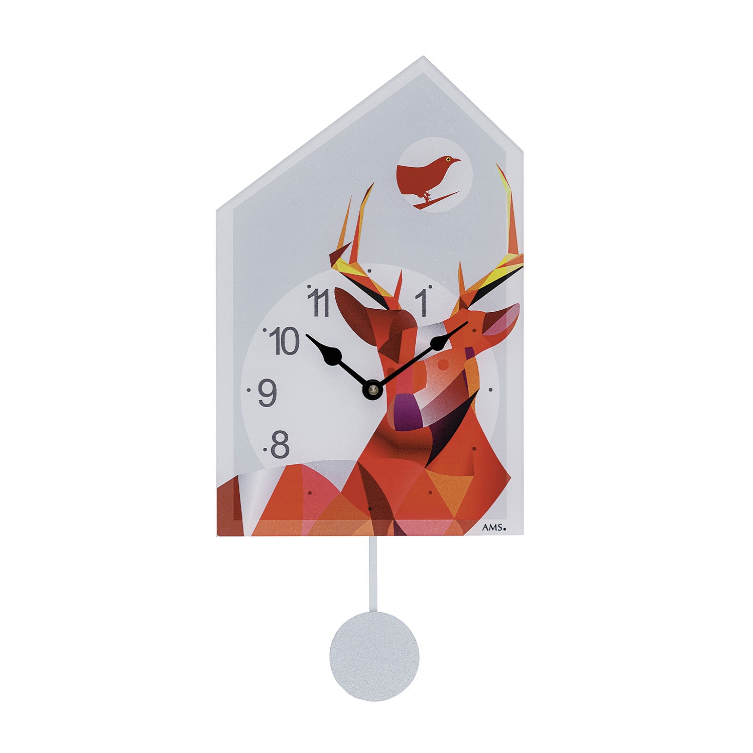 AMS W7491 Pendel-Wanduhr Rot • Quarz-Pendelwerk mit Melodie • Manuelle Nachtabschaltung