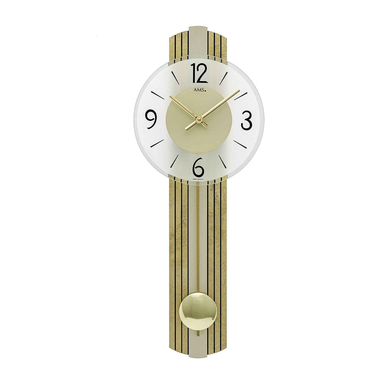 AMS W7487 Wanduhr Messingantik • Quarz-Pendelwerk • Mineralglas
