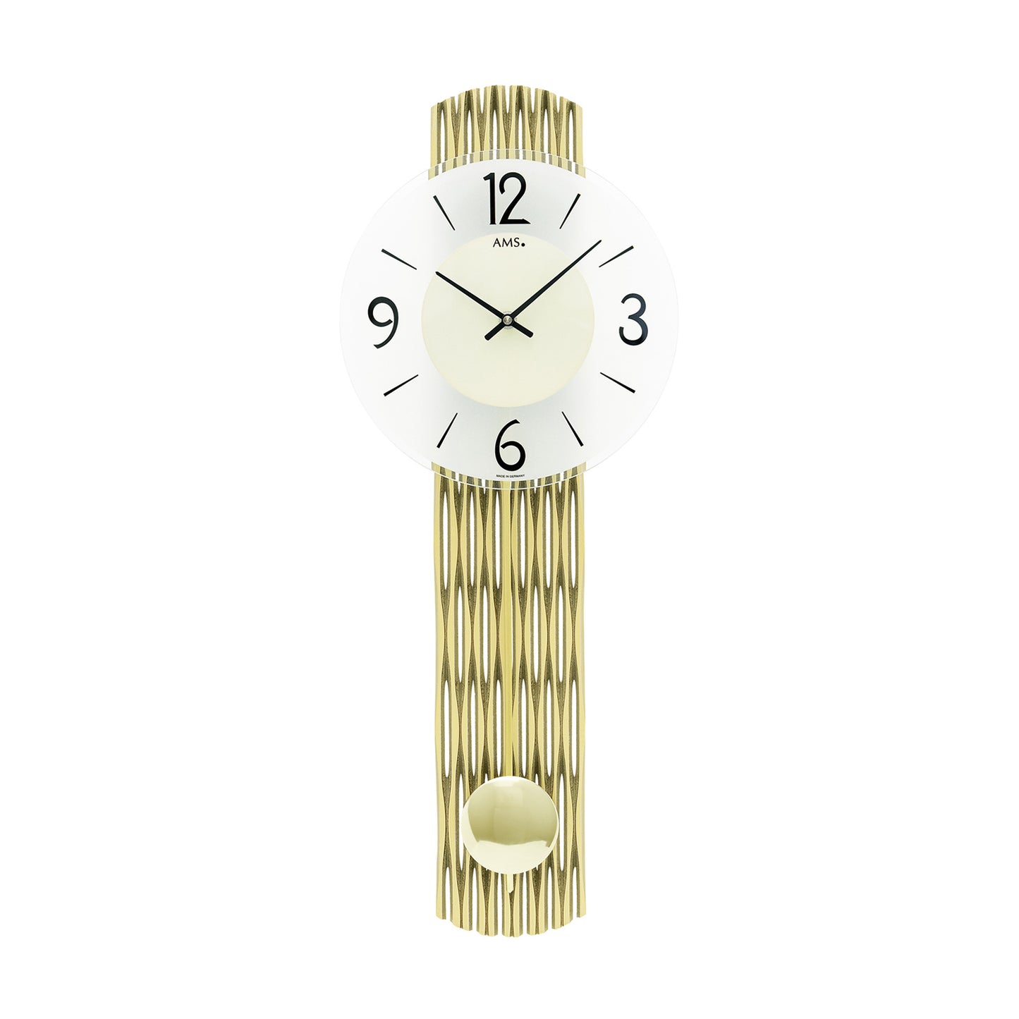 AMS W7507 Wanduhr Messing • Quarz-Pendelwerk • Facettiertes Mineralglas