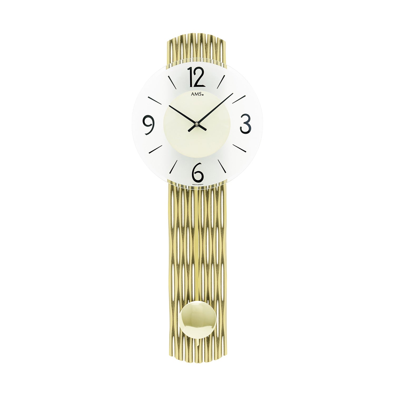 AMS W7507 Wanduhr Messing • Quarz-Pendelwerk • Facettiertes Mineralglas