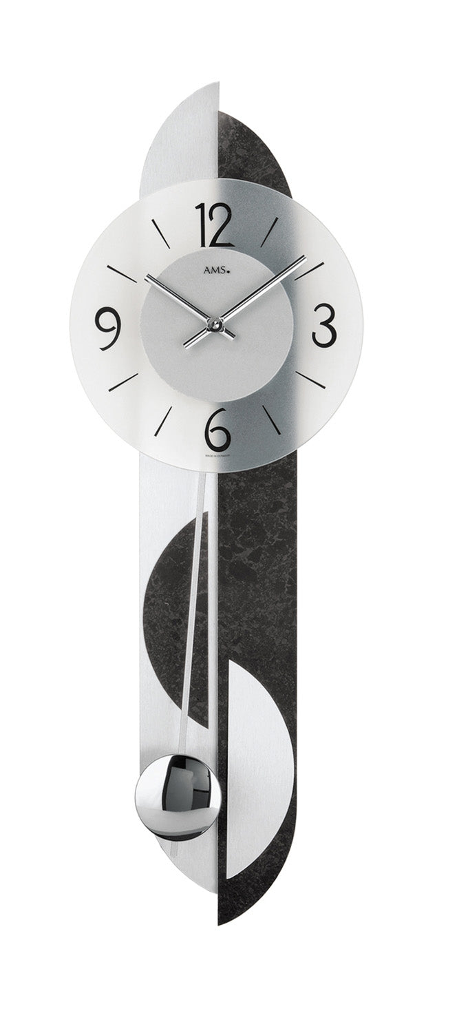 AMS W7299 Wanduhr Schiefer/Silber • Quarz-Pendelwerk • Mineralglas