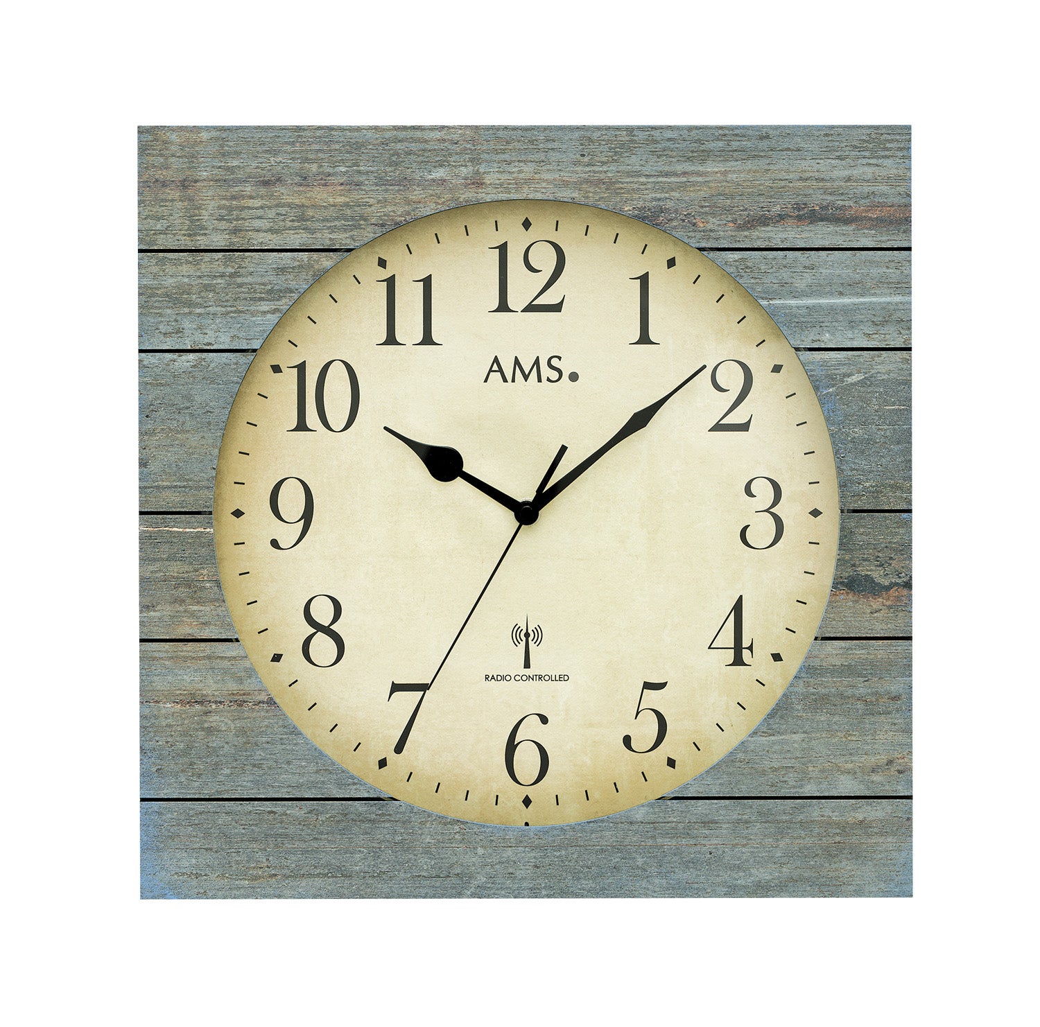 AMS F5549 Wanduhr Holzstruktur Grau • Funkwerk • Mineralglas