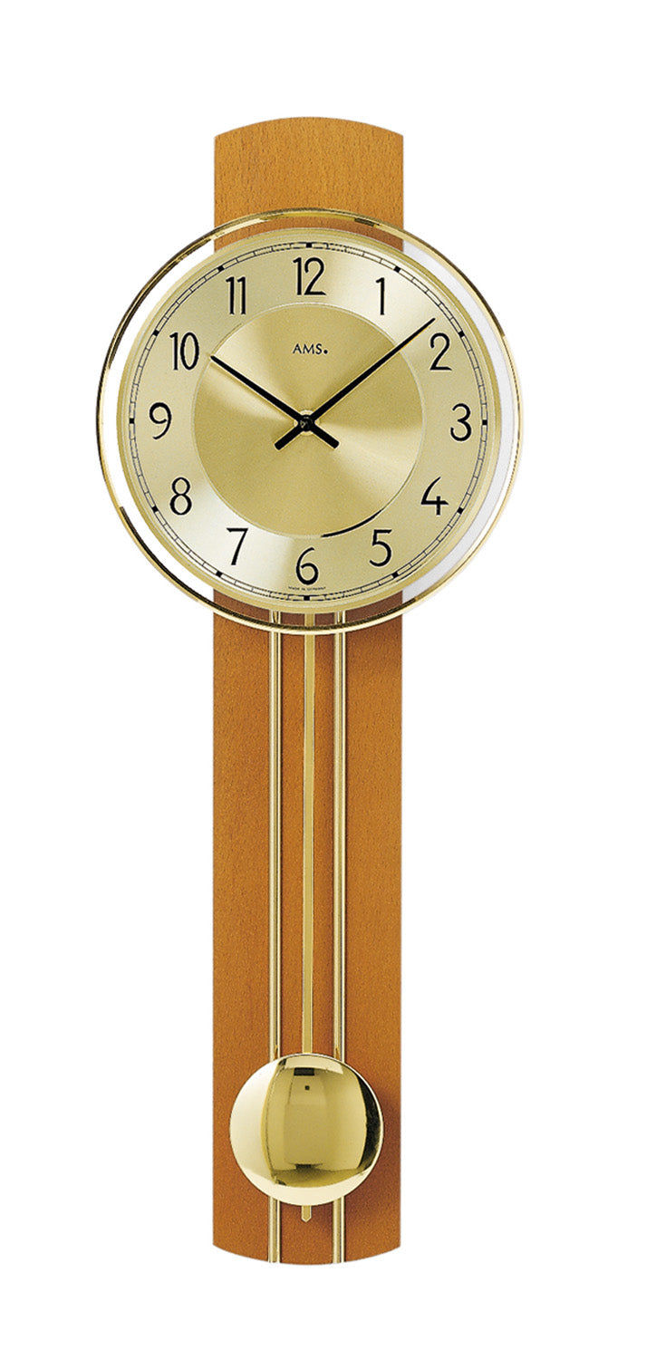 AMS Quarz-Pendeluhr W7115/9 Wanduhr Kirschbaum • Quarz-Pendelwerk • Massivholz mit Mineralglas