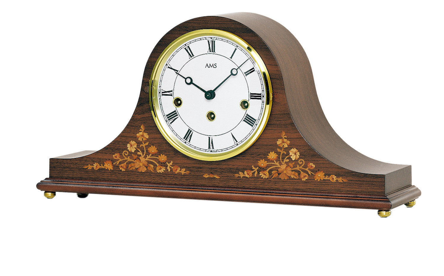 AMS T2188/1 Tischuhr Nussbaum • 8-Tage Westminster Schlagwerk • Nussbaumfurnier mit Intarsien