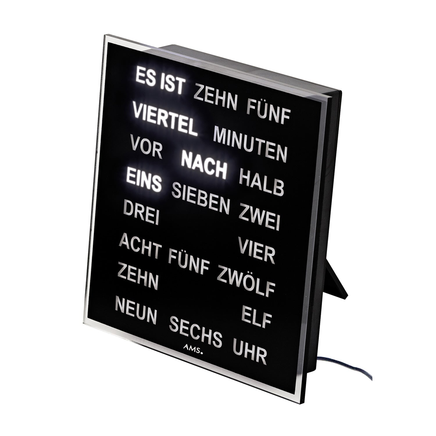 AMS T1232 Wanduhr Schwarz • Wortuhr mit LED-Ziffern • Quarzwerk