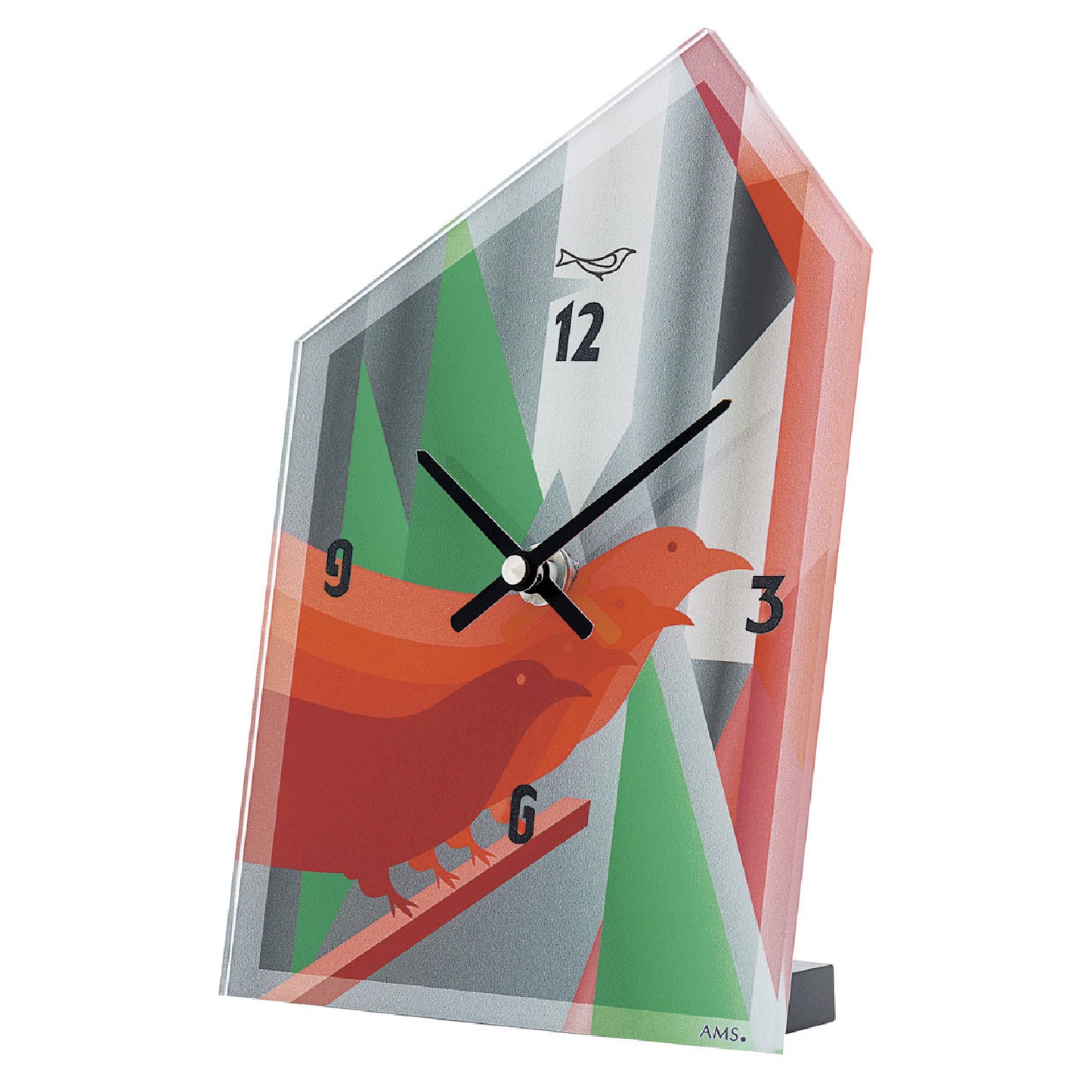 AMS T1254 Tischuhr Rot • Quarzwerk • Vogel-Design