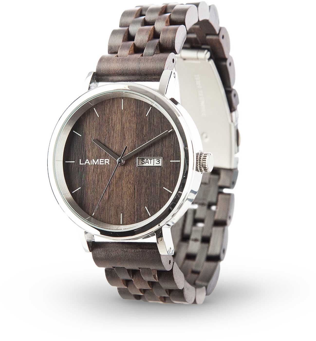 Pulsera de hombre con correa de madera, esfera marrón y ventana de fecha