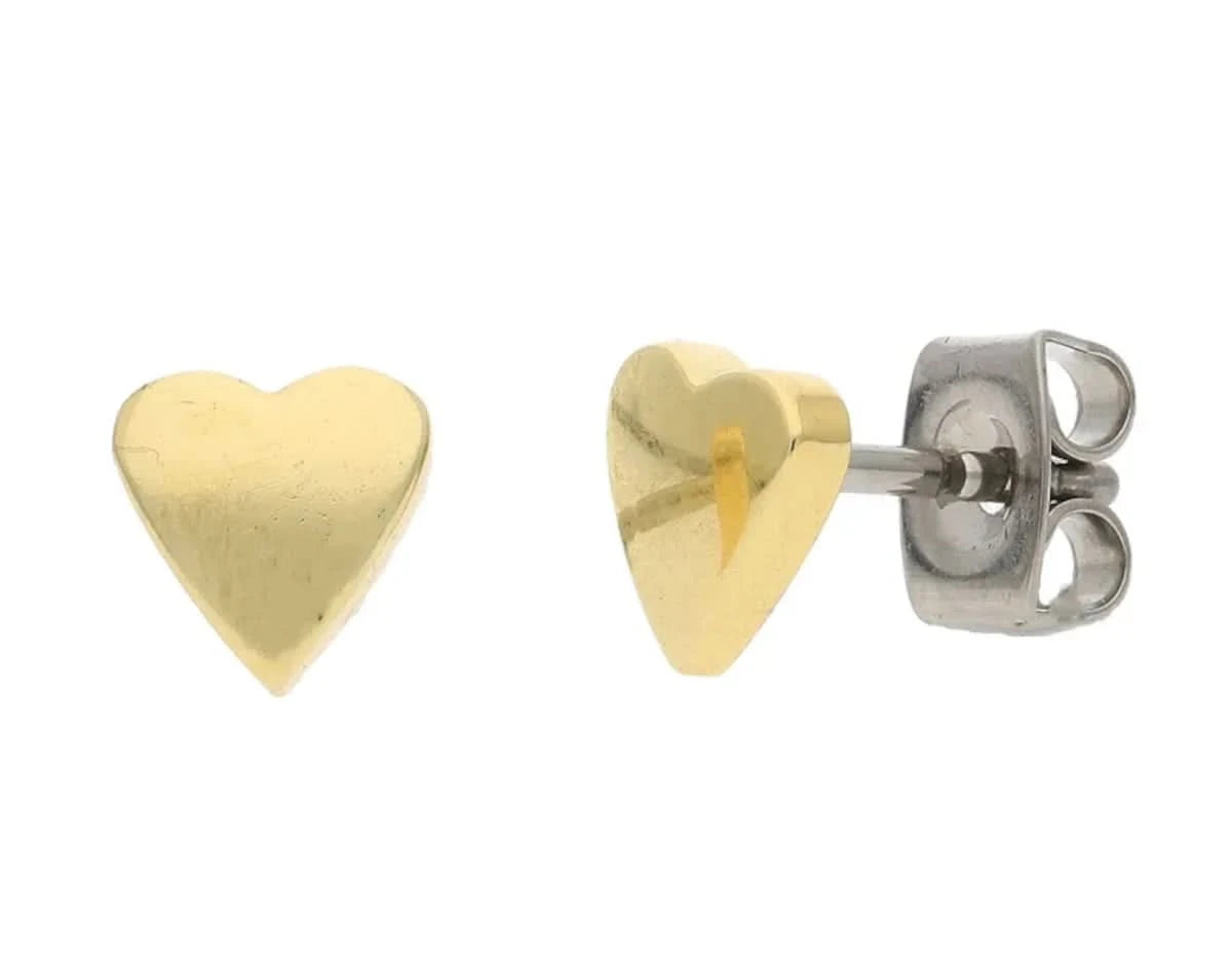 Pendientes de titanio en forma de corazón con corazón chapado en oro, color dorado