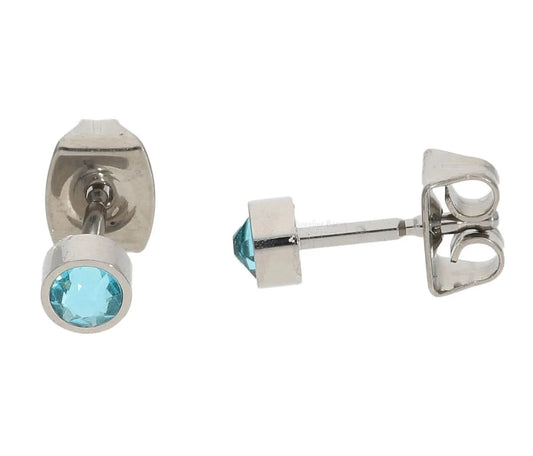 Pendientes de titanio con piedra azul redonda de Swarovski