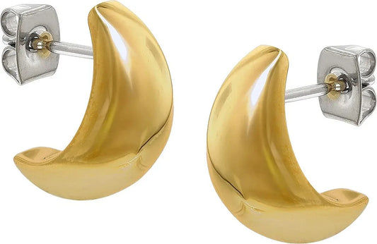 Pendientes de botón con forma de luna creciente de titanio, medias lunas doradas con pasador y cierre cuadrado