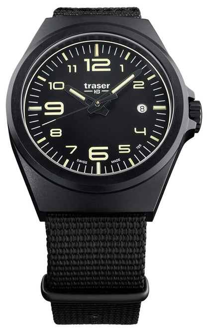 Pulsera de reloj para hombre Traser con esfera negra y correa textil negra