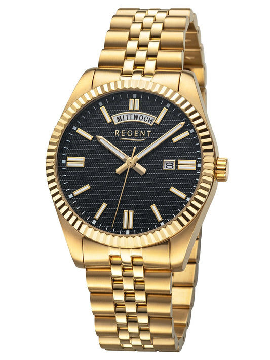 Regent BA-884 Herren Armbanduhr Goldfarben • Mineralglas • Datum & Wochentag