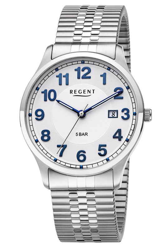 Regent F-1573 Herrenuhr Weiß • Mineralglas • Elastisches Zugband