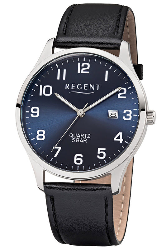 Regent F-1240 Herren Armbanduhr Schwarz/Blau • Mineralglas • Quarzwerk mit Datum