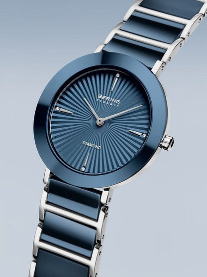 Bering Ceramic 11435-707 Damen Armbanduhr Silber • Saphirglas • Diamant-Indizes, Bild 5