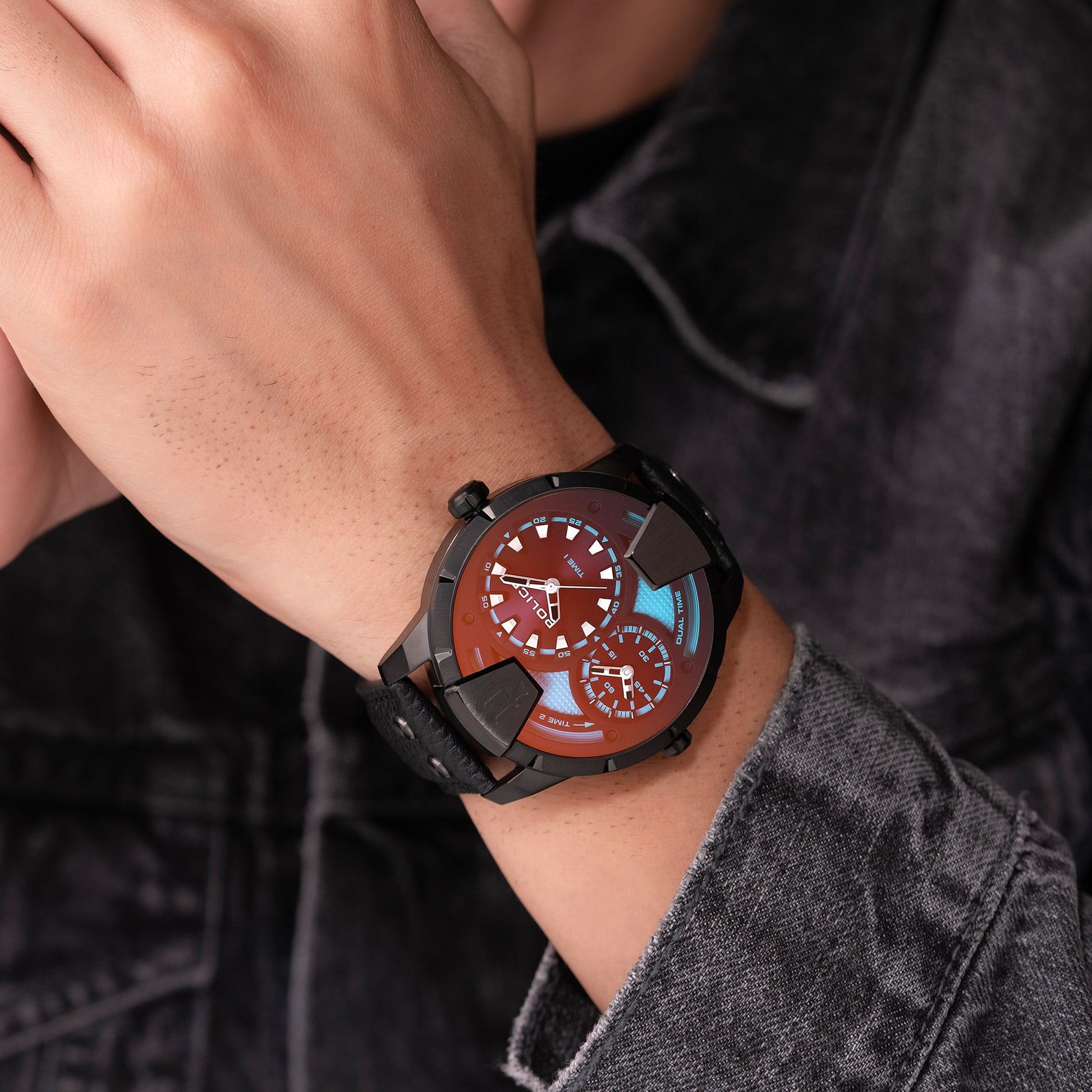 Police Huntley PEWJA0022001 Herrenuhr Schwarz • Dualzeit • Mineralglas, Bild 5