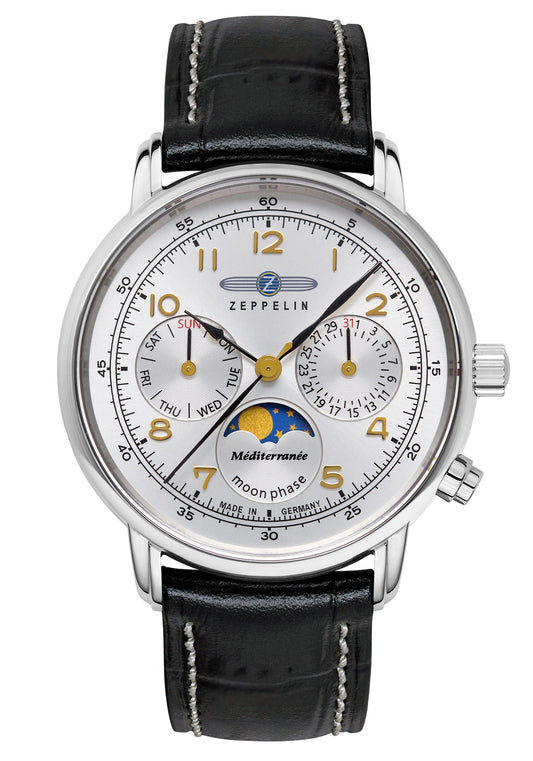 Zegarek damski Zeppelin 100 Jahre Méditerranée 9637-1, kolor srebrny • mechanizm z fazami księżyca • wyprodukowano w Niemczech