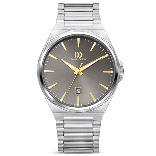 Herrenarmbanduhr Danish Design mit grauem Zifferblatt, Datumsanzeige und Metallarmband