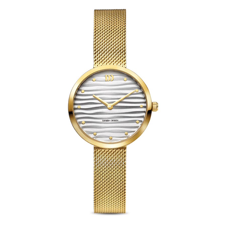 Danish Design Amelia Ripple IV05Q1307 Damenuhr Gold • Milanaise-Armband • Mineraluhrenglas