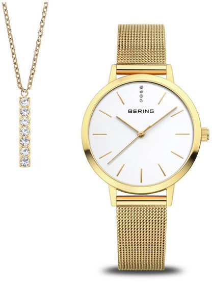 Bering Golden Signature 13434-334-GWP Damen Armbanduhr Gold • Saphirglas • Milanaise-Set