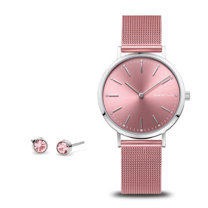 Bering Charity 14134-999-GWP Damenuhr Rosa • Saphirglas • Milanaise-Armband