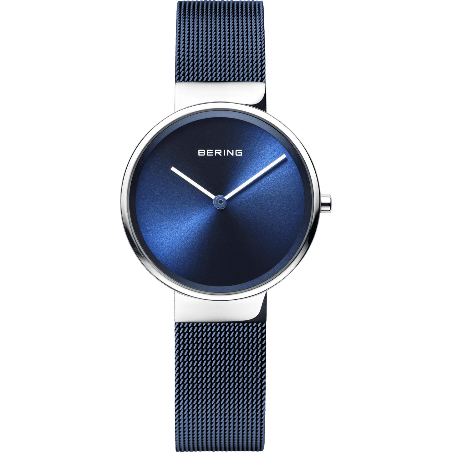 Damenuhr mit blauem Zifferblatt und Milanaise-Armband, silberfarbene Gehäusefassung