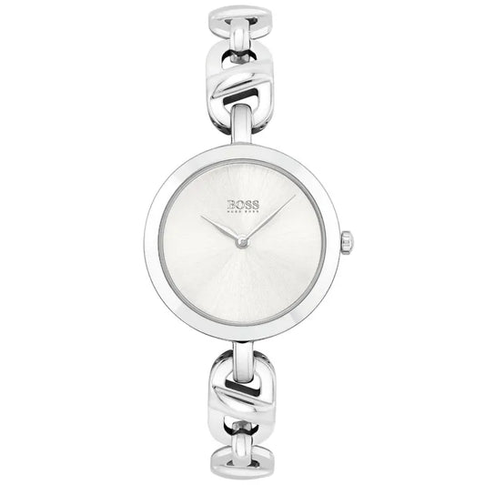 Damenarmbanduhr in Silber mit rundem Zifferblatt und Gliederarmband