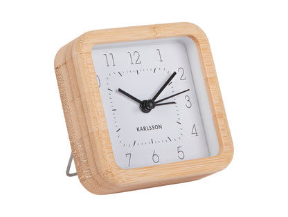 Karlsson Neat Square KA5924WH Wecker Weiß • Sweep-Uhrwerk • Bambus-Gehäuse