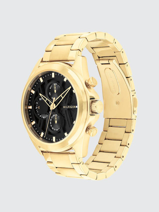 Tommy Hilfiger Jax 1710658 Herren Armbanduhr Schwarz • Multifunktions-Chronograph • Ionenplattiert Gold