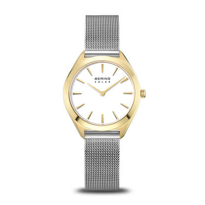 Bering Solar 17331-010 Damenuhr Goldfarben • Saphirglas • Milanaise-Armband