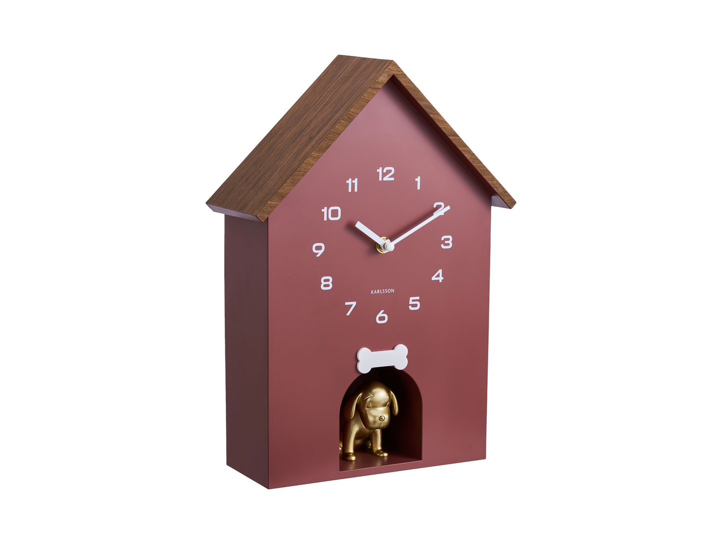 Karlsson Dog House KA6108RD Wanduhr Burgunderrot • Sweep-Uhrwerk • Kuckuckshund stündlich, Bild 2